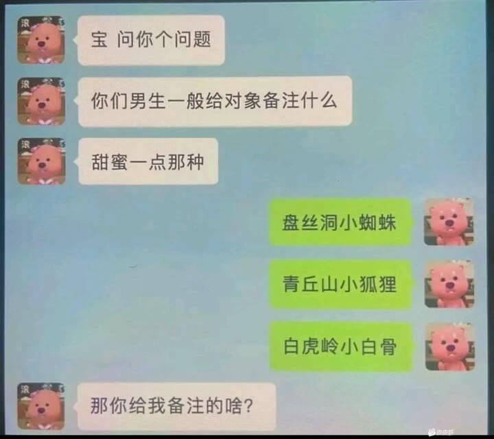 宝，问你个问题：你们男生一般给对象备注什么？甜蜜一点那种。盘