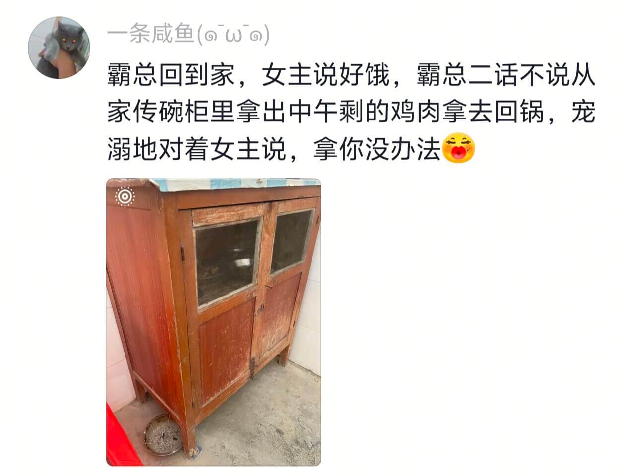 一条咸鱼（）霸总回到家，女主说好饿，霸总二话不说从家传碗柜里