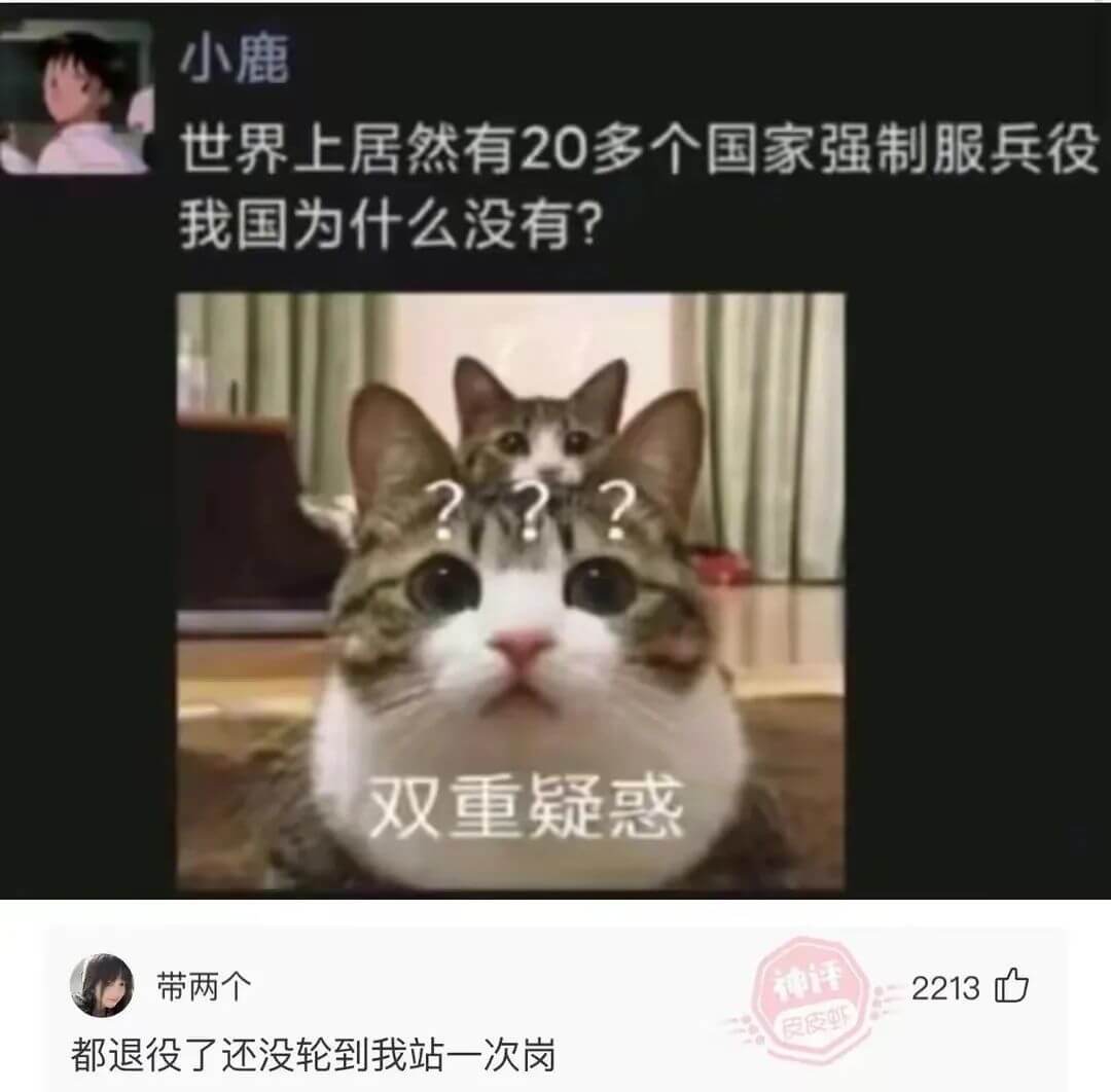 小鹿世界上居然有20多个国家强制服兵役我国为什么没有？双重疑