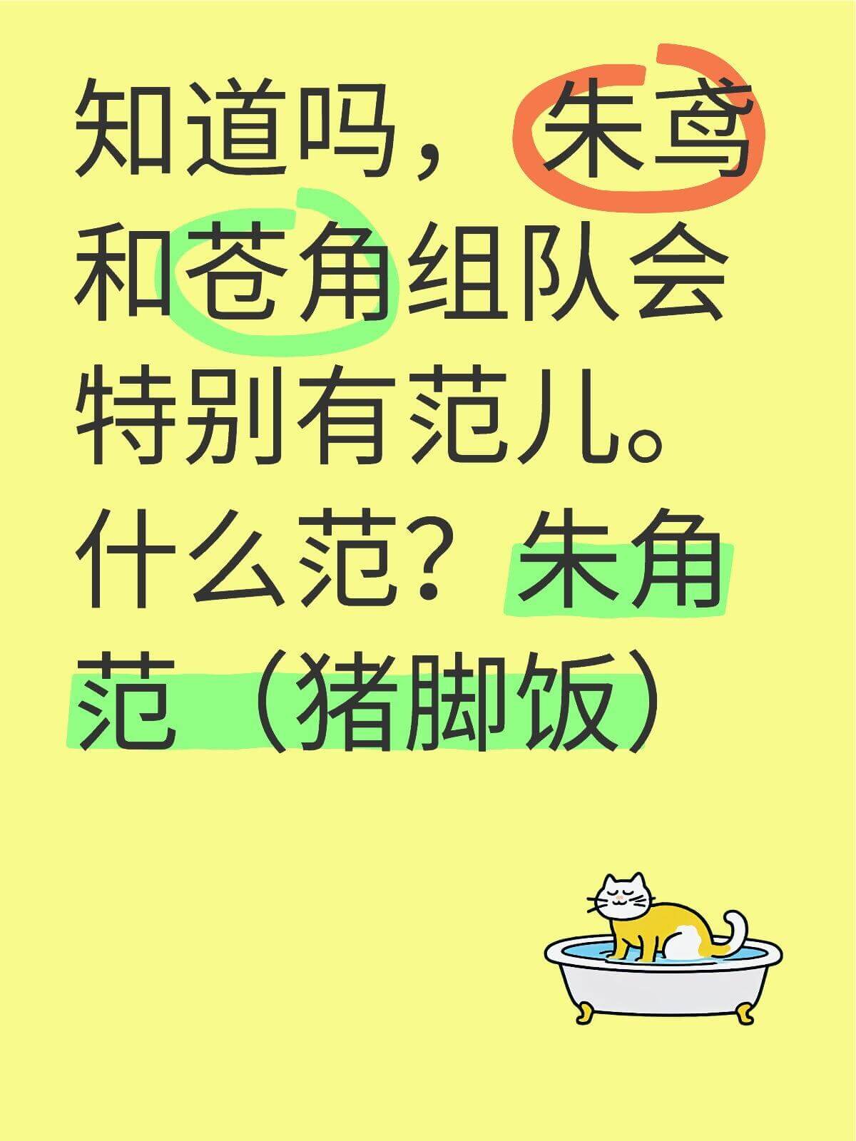 朱鸢知道吗，和苍角组队会特别有范儿。什么范？朱角：范（猪脚饭