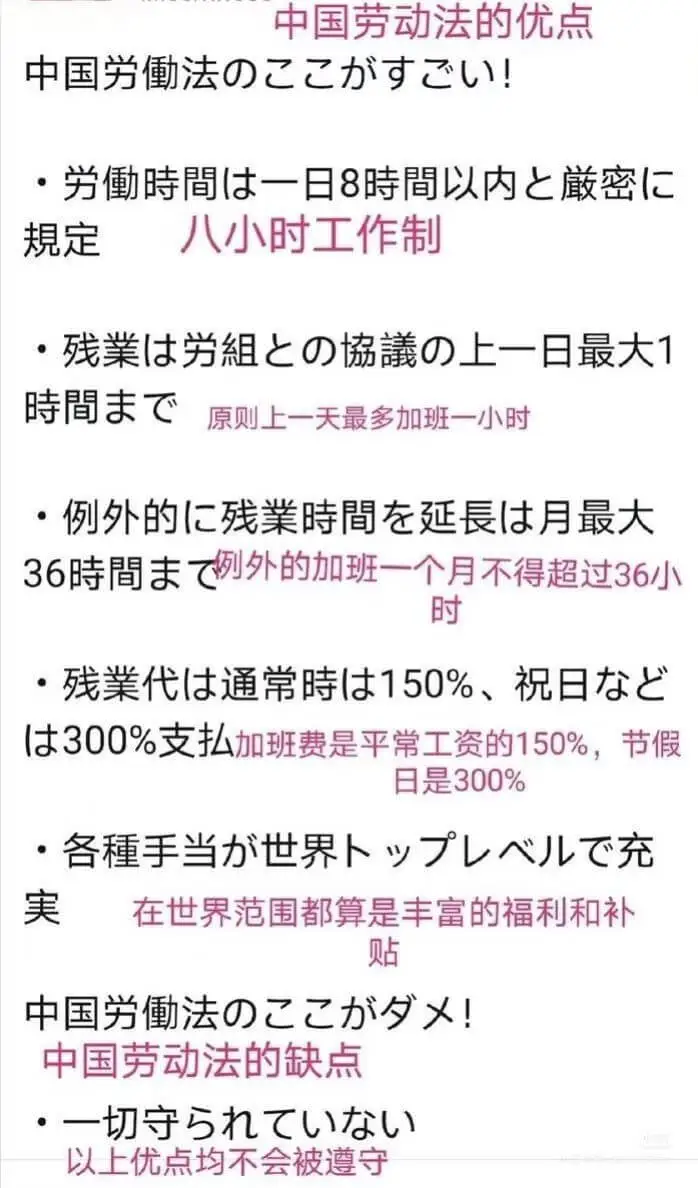中国劳动法的优点中国劳法の寸！！·劳时間（一日8时间周以内）