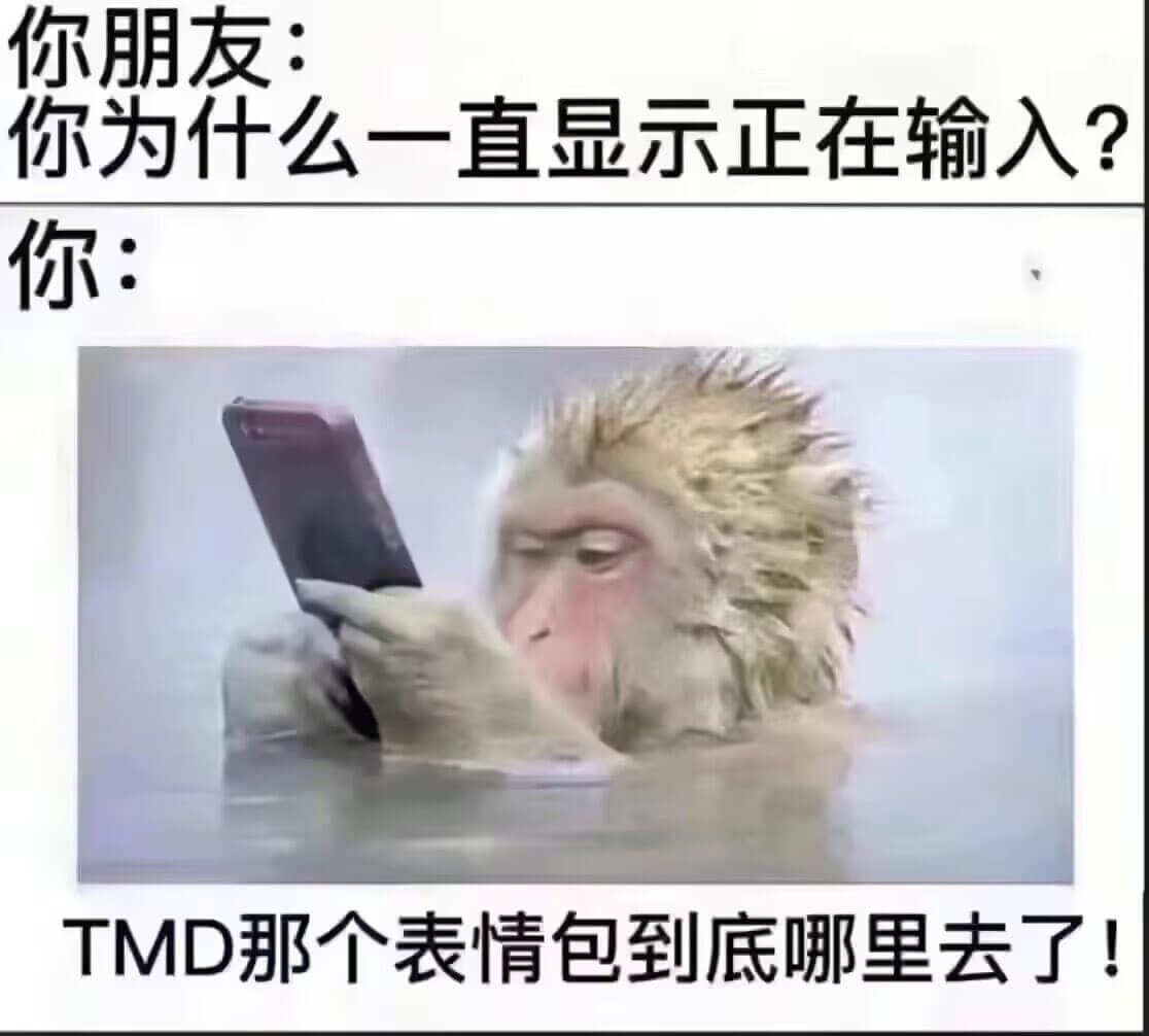 你朋友：你为什么一直显示正在输入？你：TMD那个表情包到底哪