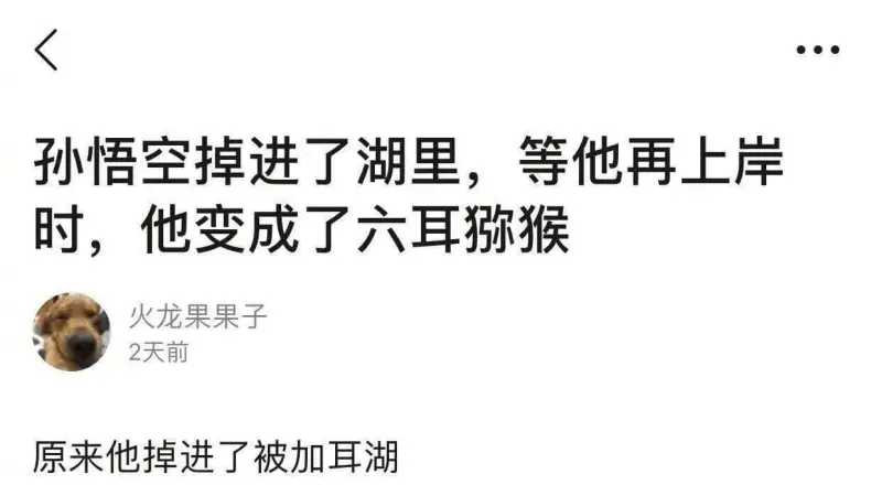 孙悟空掉进了湖里，等他再上岸时，他变成了六耳猕猴。火龙果果子