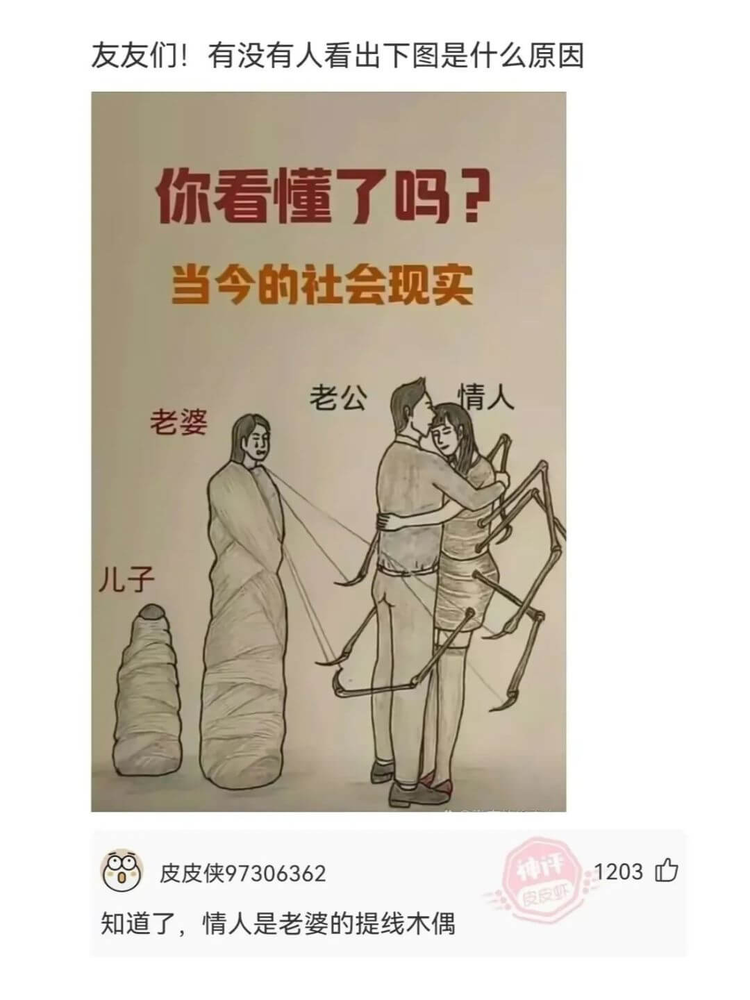 友友们!有没有人看出下图是什么原因你看懂了吗?当今的社会现实