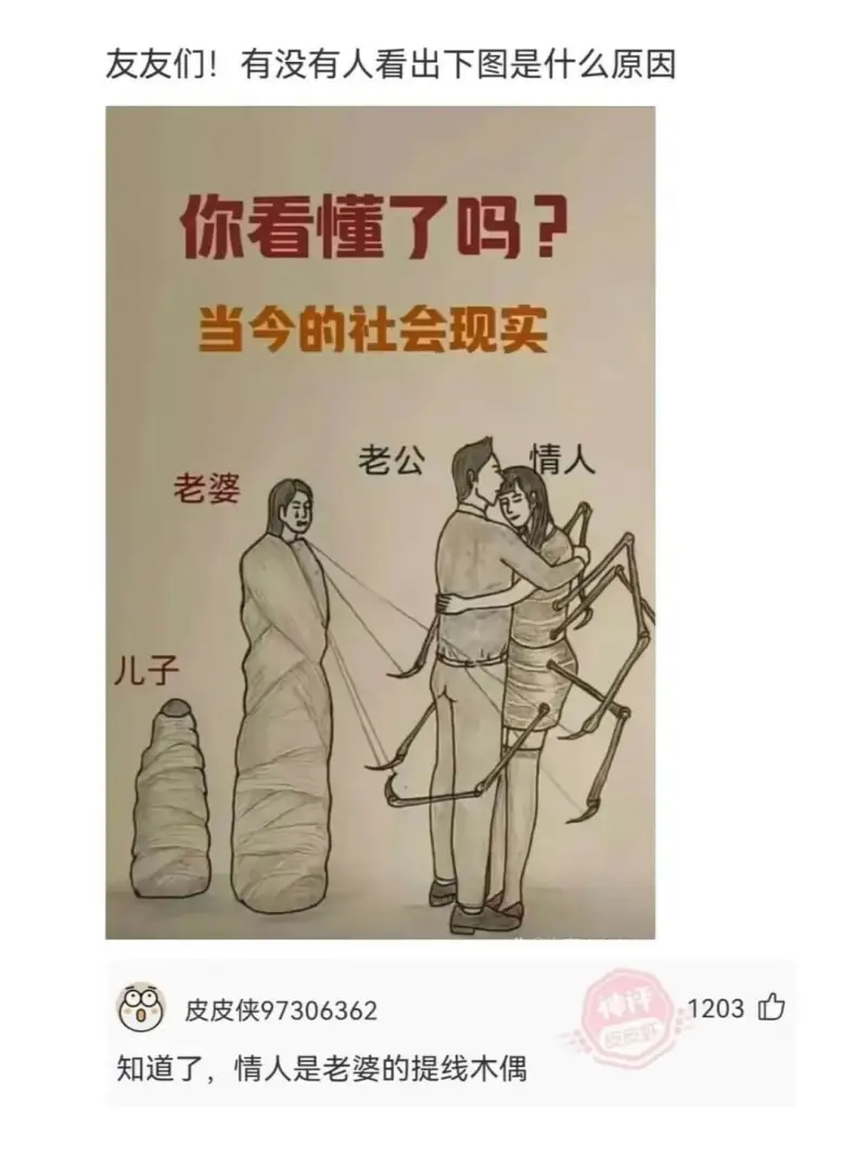 友友们!有没有人看出下图是什么原因你看懂了吗?当今的社会现实