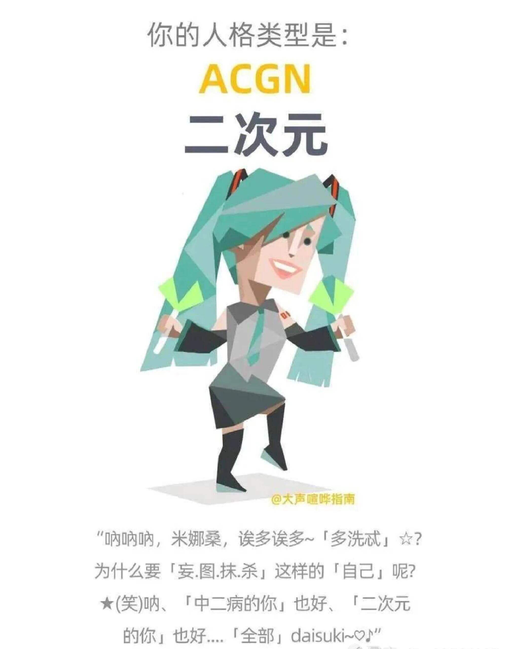 你的人格类型是：ACGN二次元@大声喧哗指南“呐呐呐，米娜桑