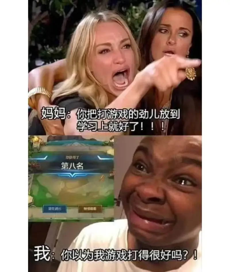妈妈:你把打游戏的劲儿放到学习上就好了!!您获得了第八名现在