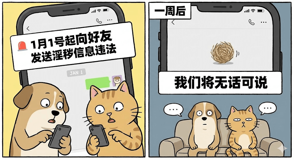 一周后1月1号起向好友发送淫移信息违法JAN1我们将无话可说
