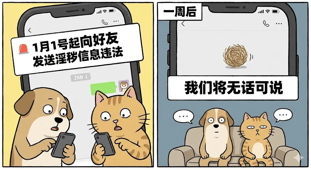一周后1月1号起向好友发送淫移信息违法JAN1我们将无话可说