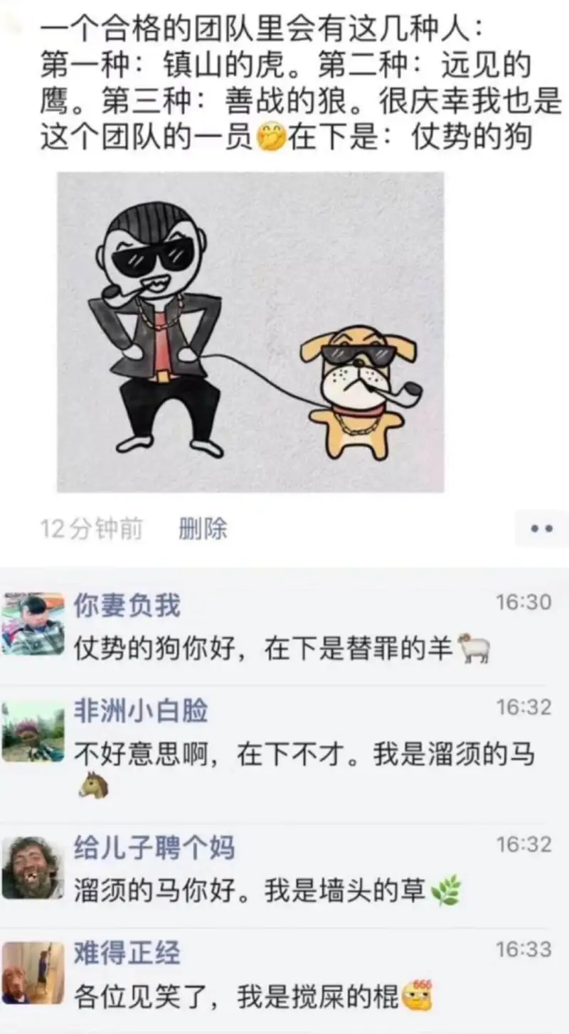 一个合格的团队里会有这几种人：第一种：镇山的虎。第二种：远见
