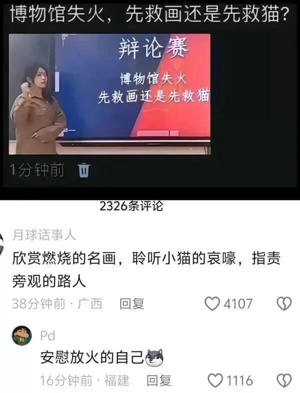 博物馆失火,先救画还是先救猫?辩论赛博物馆失火,先救画还是先