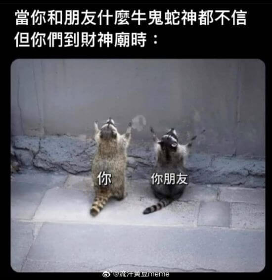 當你和朋友什麼牛鬼蛇神都不信但你們到財神廟時:你你朋友
