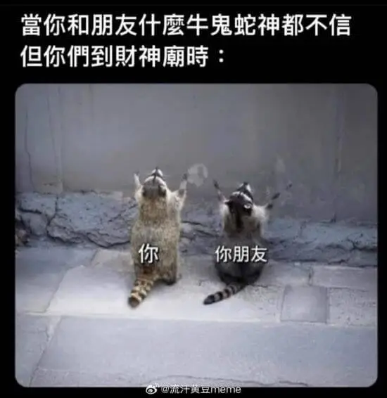當你和朋友什麼牛鬼蛇神都不信但你們到財神廟時:你你朋友