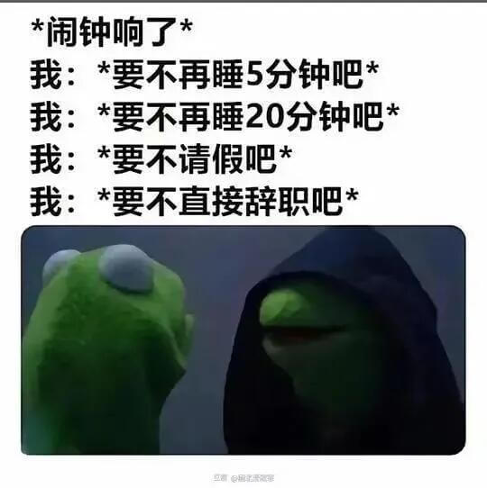 *闹钟响了*我：*要不再睡5分钟吧*我：*要不再睡20分钟吧