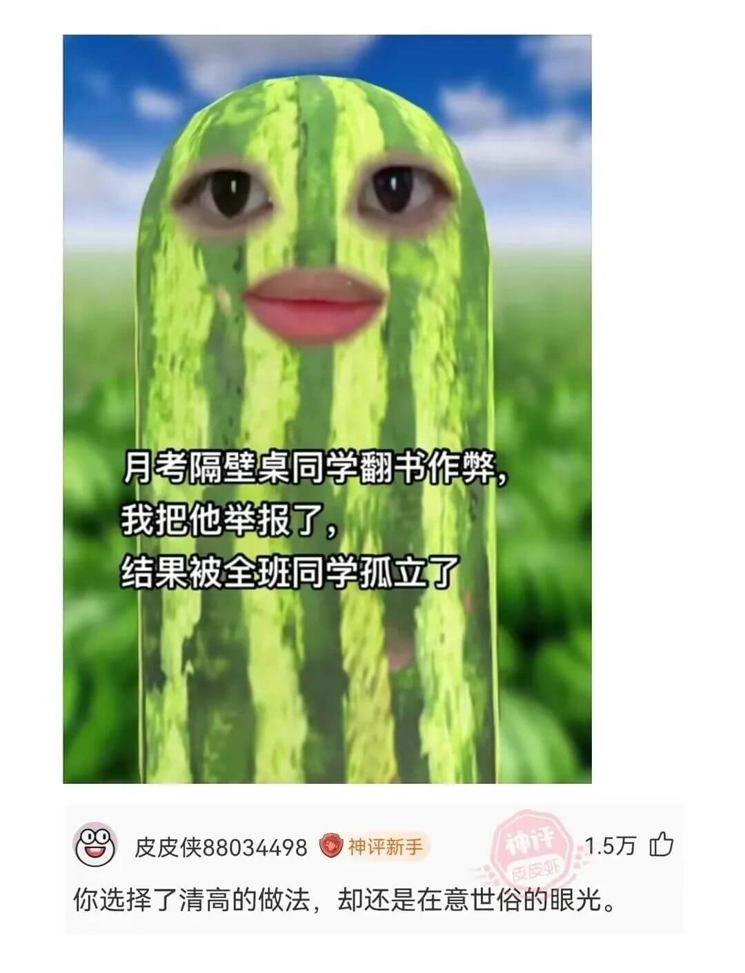月考隔壁桌同学翻书作弊我把他举报了结果被全班同学孤立了神评皮