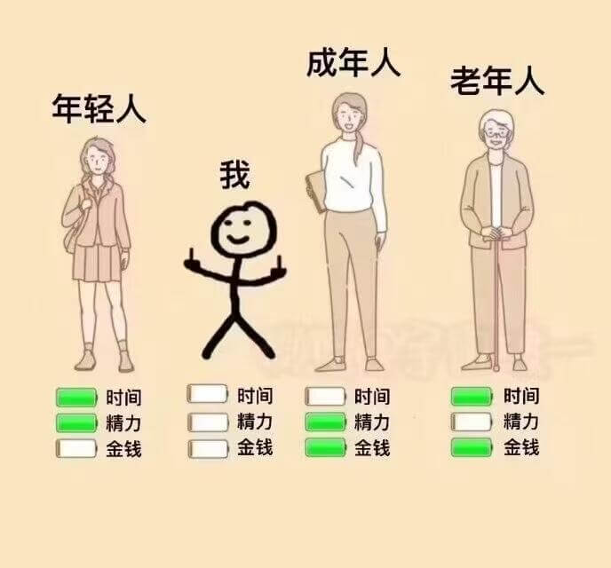 成年人老年人年轻人时间时间时间时间精力精力精力精力金钱金钱金