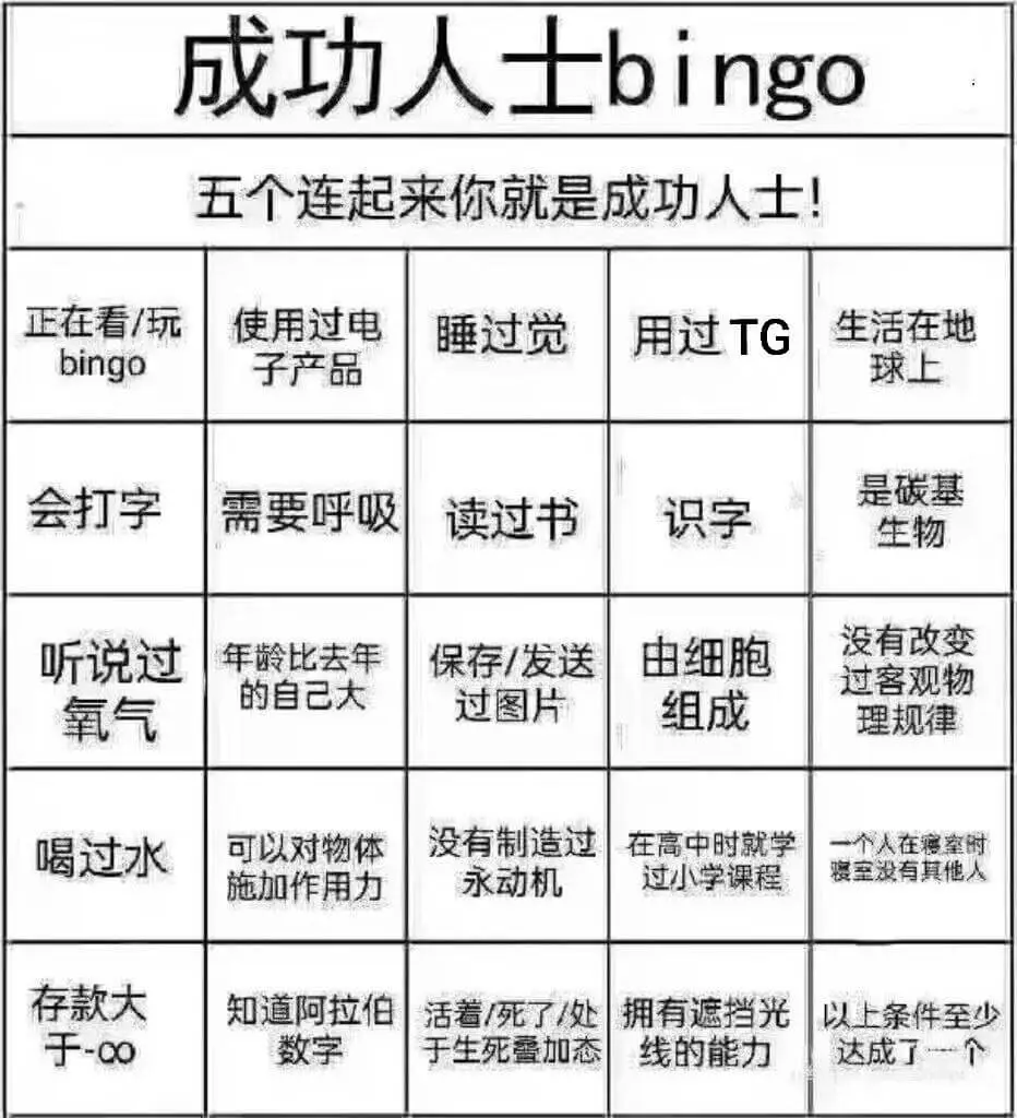 成功人士bingo五个连起来你就是成功人士!正在看/玩使用过