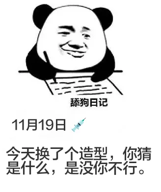 舔狗日记11月19日今天换了个造型，你猜是什么？是没你不行。