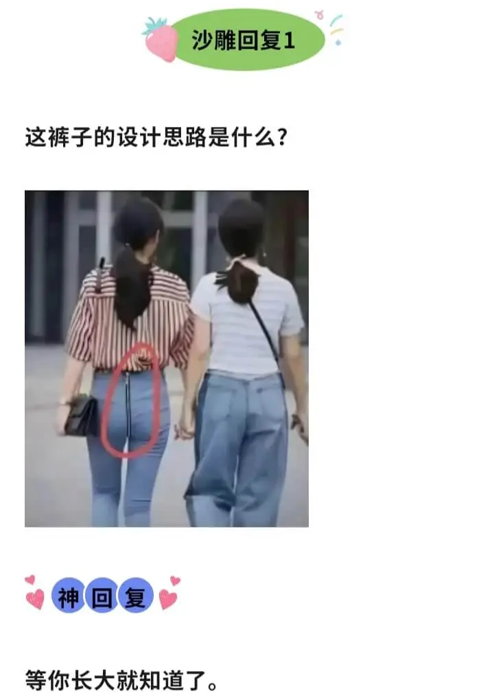 沙雕回复1这裤子的设计思路是什么？神回等你长大就知道了。