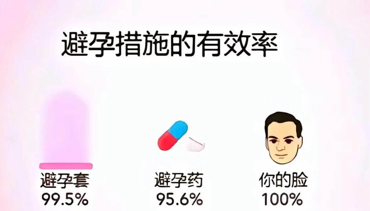 避孕措施的有效率避孕套99.5%避孕药95.6%你的脸100