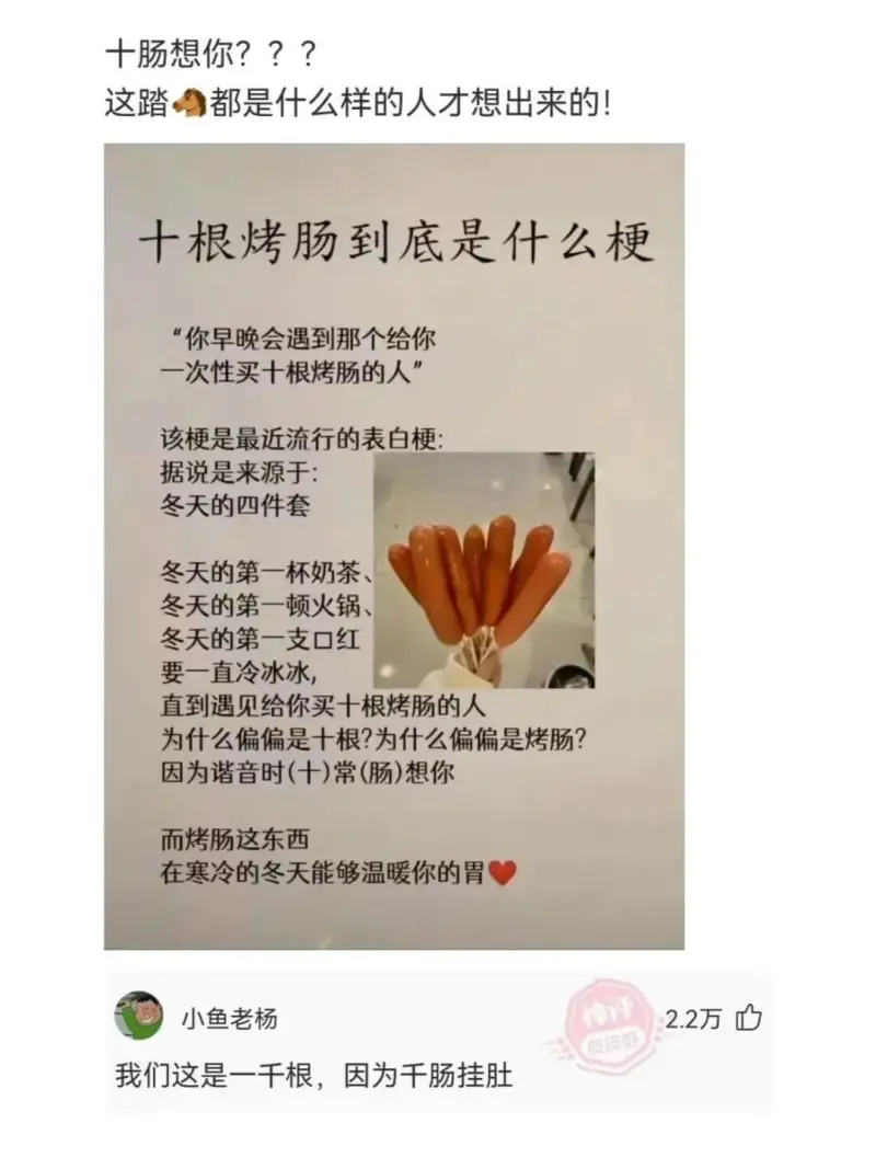 十肠想你???这踏都是什么样的人才想出来的!十根烤肠到底是什