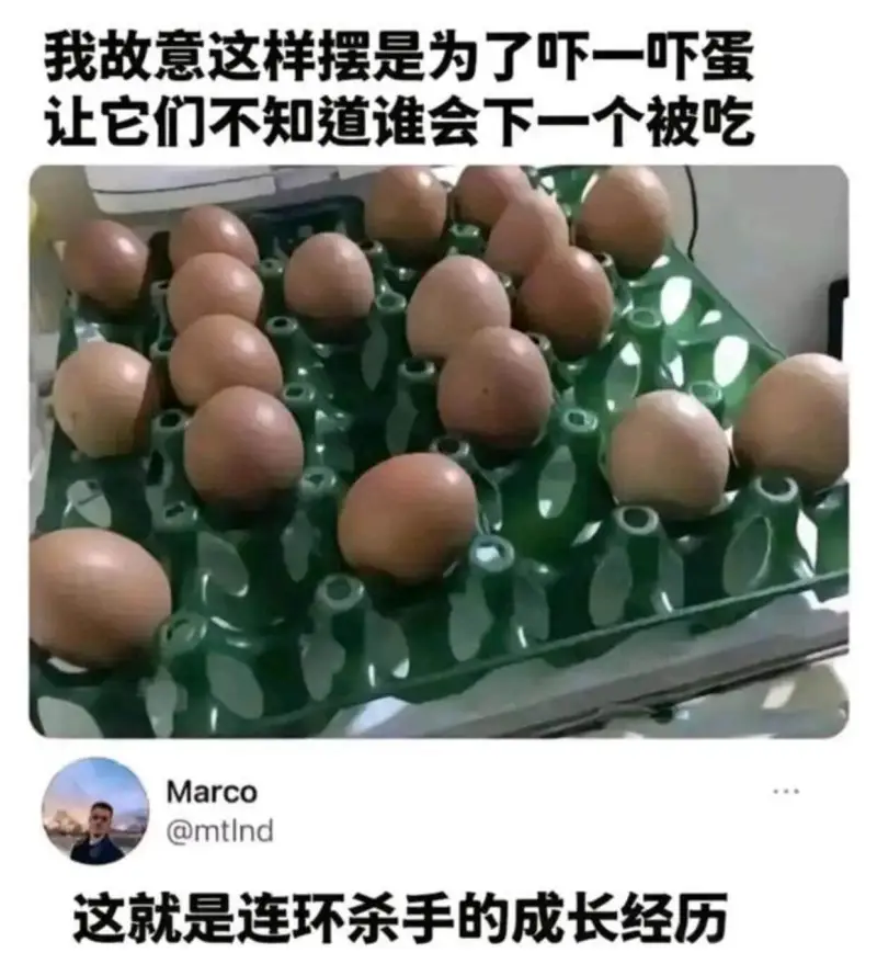 我故意这样摆是为了吓一吓蛋让它们不知道谁会下一个被吃Marc