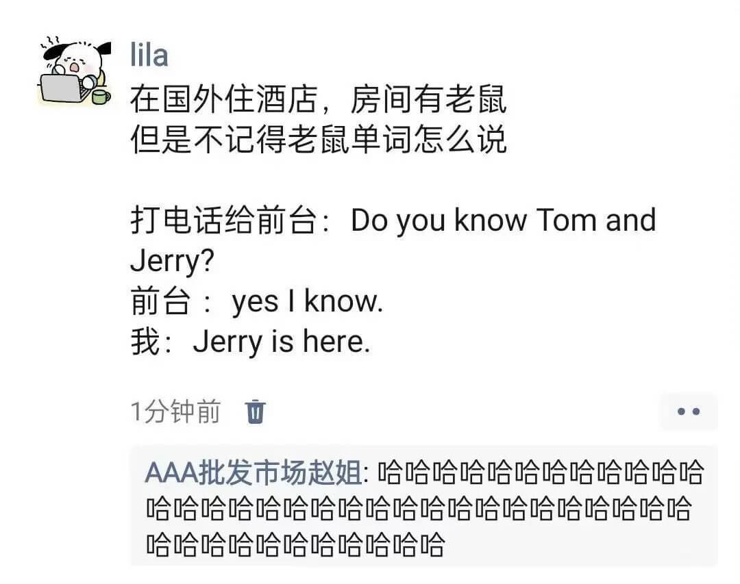 Lila在国外住酒店，房间有老鼠但是不记得老鼠单词怎么说。打