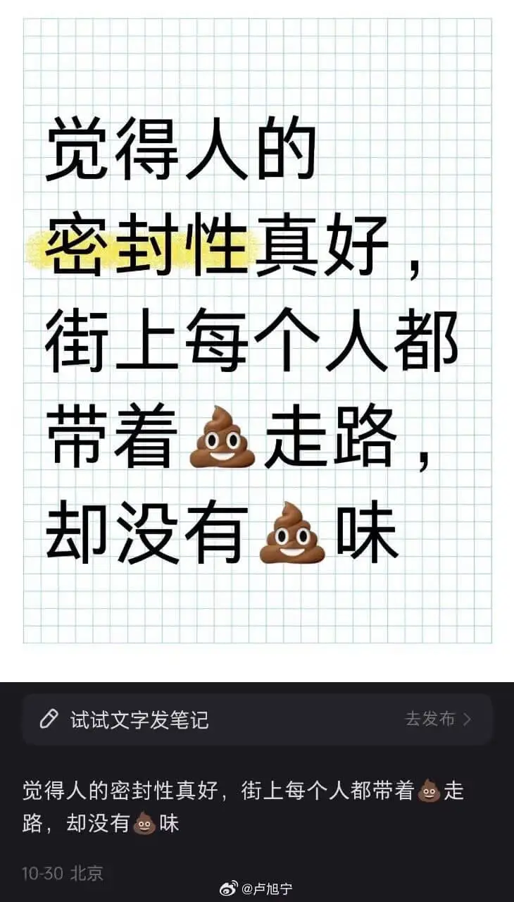 觉得人的密封性真好，街上每个人都带着走路，却没有味。10-3