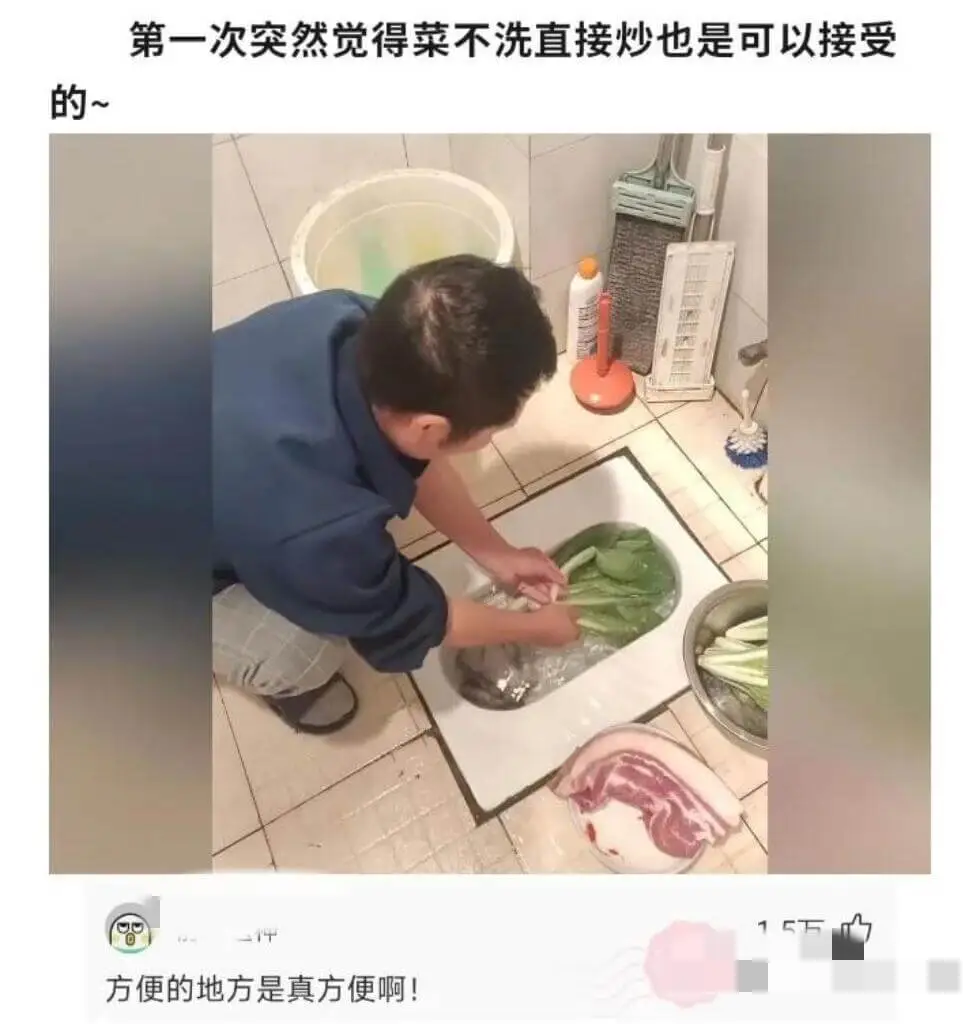 第一次突然觉得菜不洗直接炒也是可以接受的~方便的地方是真方便