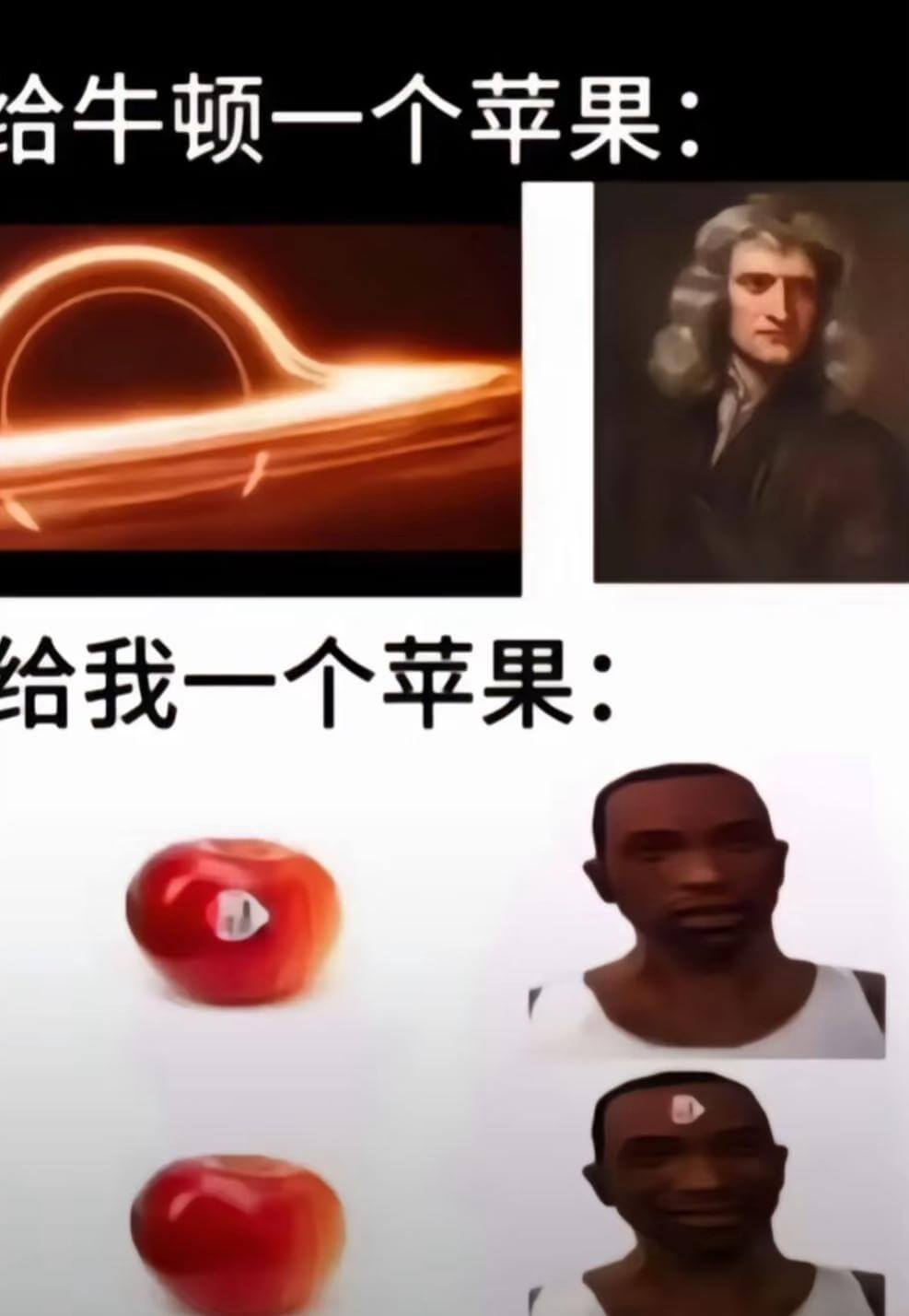 和牛顿一个苹果：给我一个苹果：