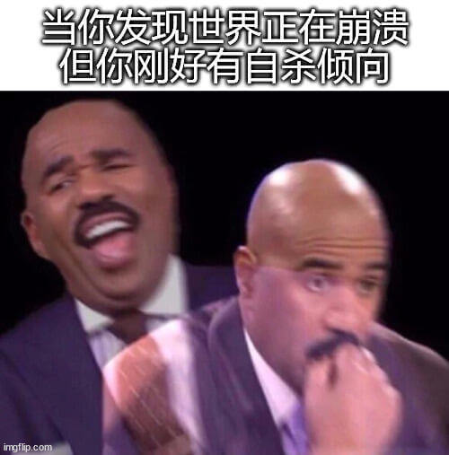 当你发现世界正在崩溃，但你刚好有自杀倾向。imgflip.c