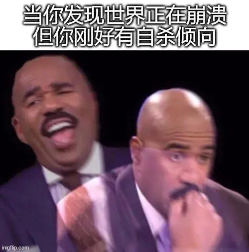 当你发现世界正在崩溃，但你刚好有自杀倾向。imgflip.c