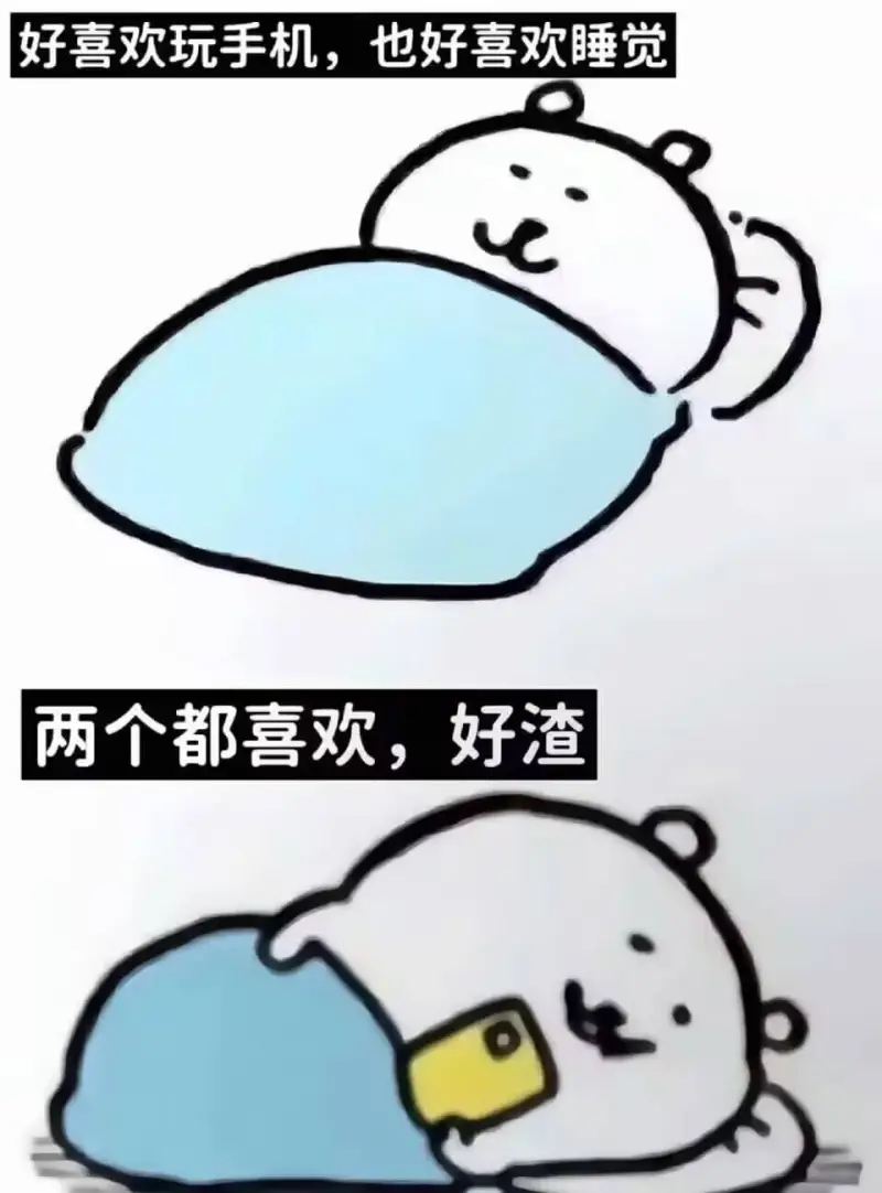 好喜欢玩手机，也好喜欢睡觉两个都喜欢，好渣