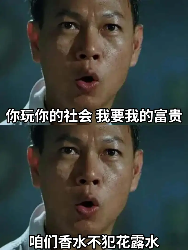 你玩你的社会，我要我的富贵。咱们香水不犯花露水。