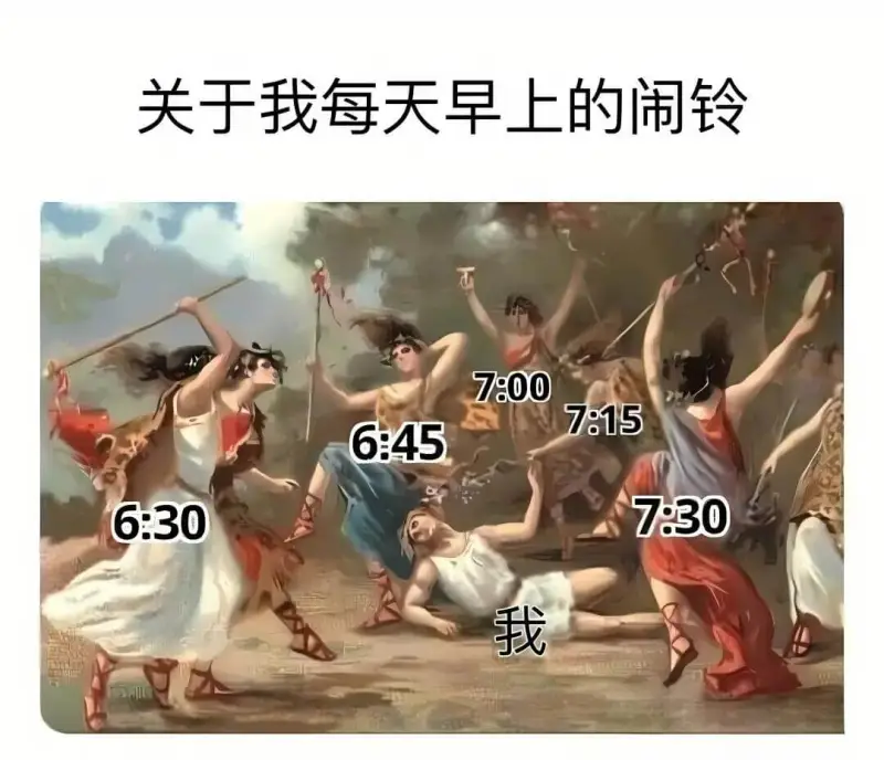 关于我每天早上的闹铃：7:00、7:15、6:45、6:30
