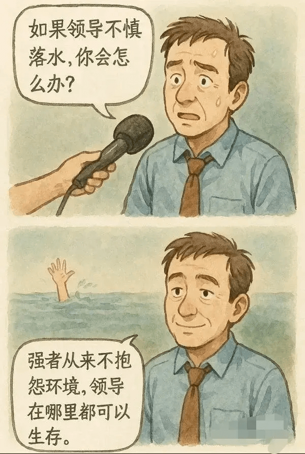 如果领导不慎落水，你会怎么办？强者从来不抱怨环境，领导在哪里