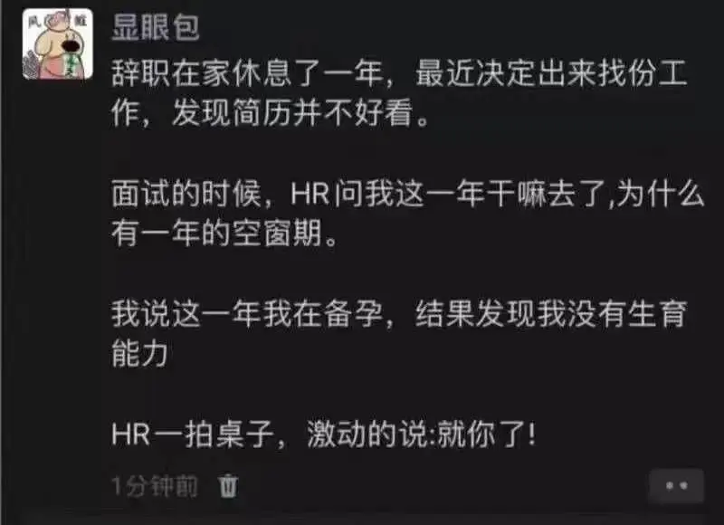 显眼包辞职在家休息了一年，最近决定出来找份工作，发现简历并不
