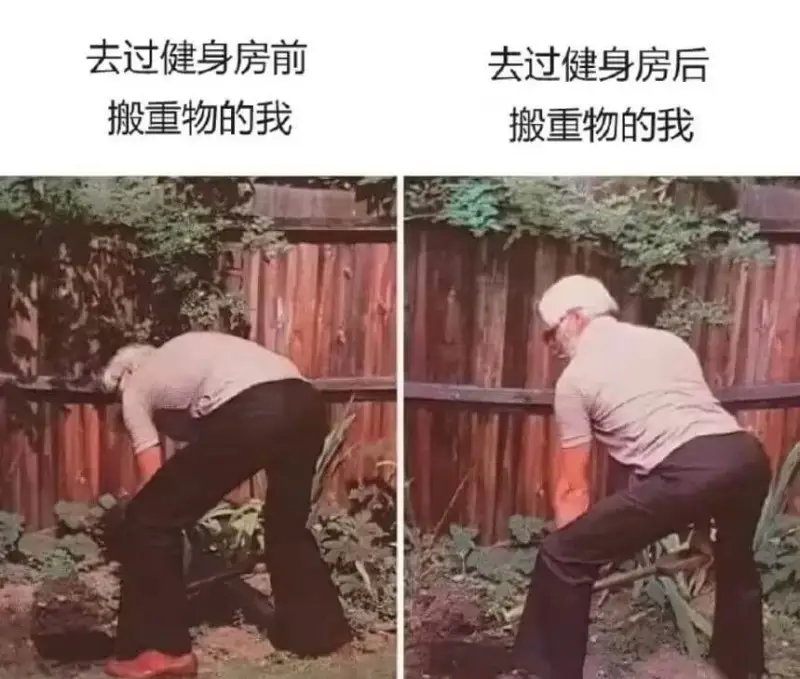 去过健身房前搬重物的我去过健身房后，搬重物的我
