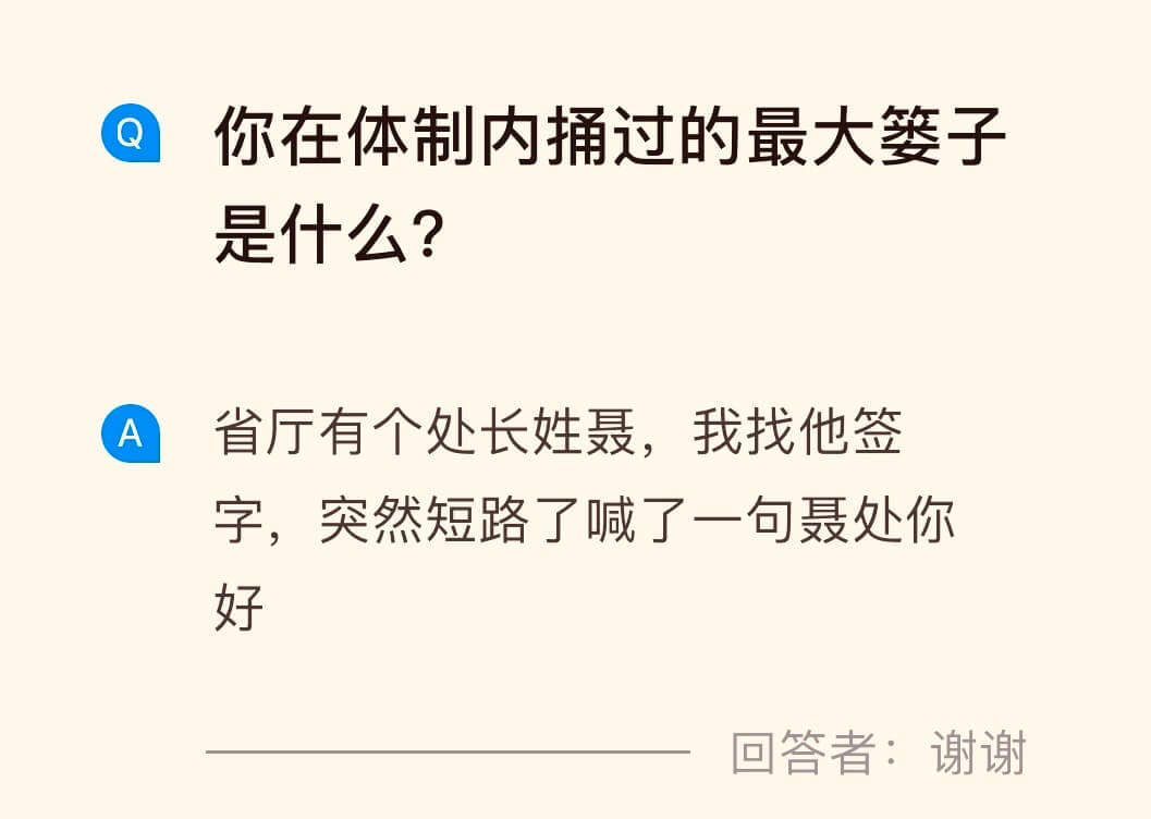 你在体制内捅过的最大篓子是什么？A省厅有个处长姓聂，我找他签