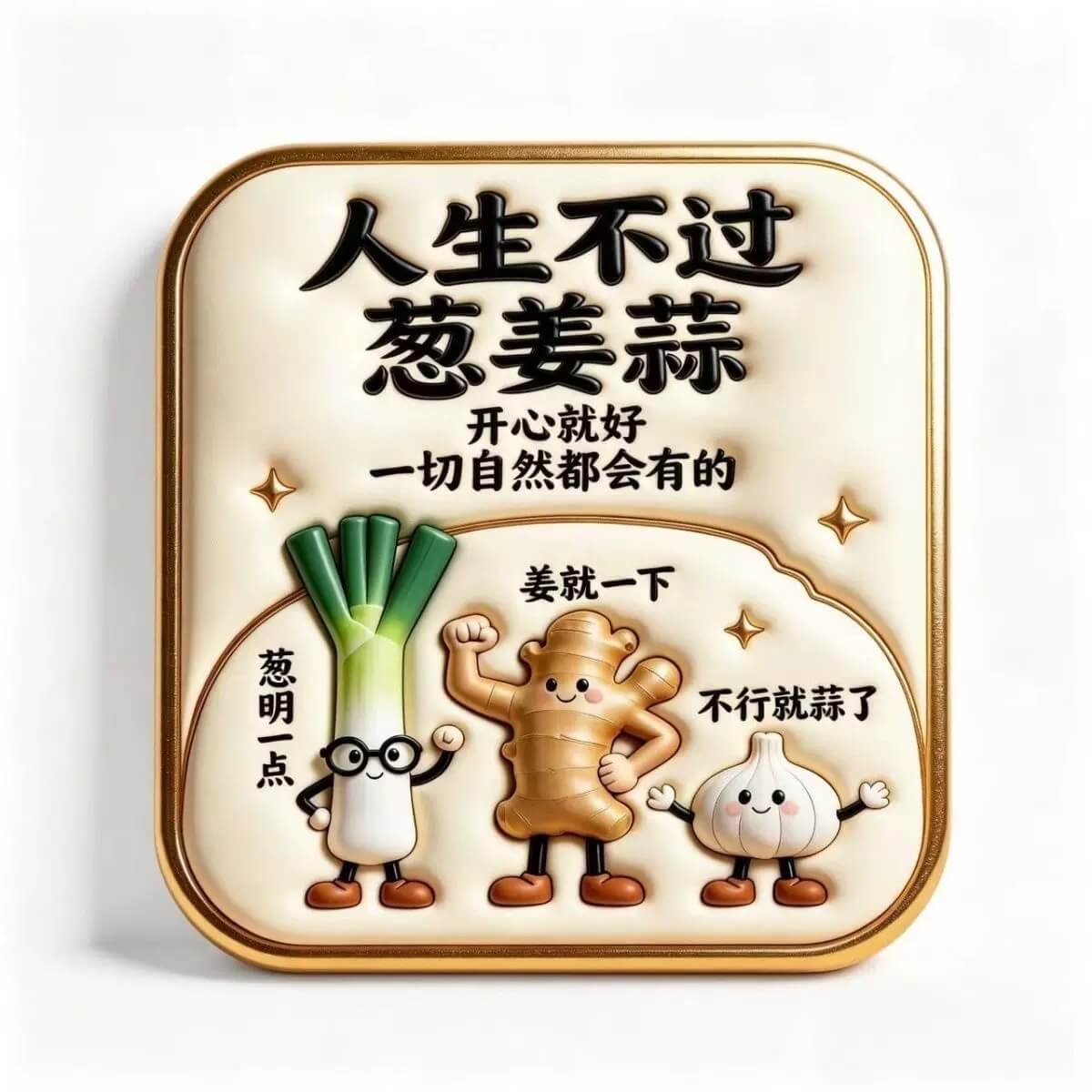 人生不过葱姜蒜，开心就好，一切自然都会有的。姜就一下，葱明一