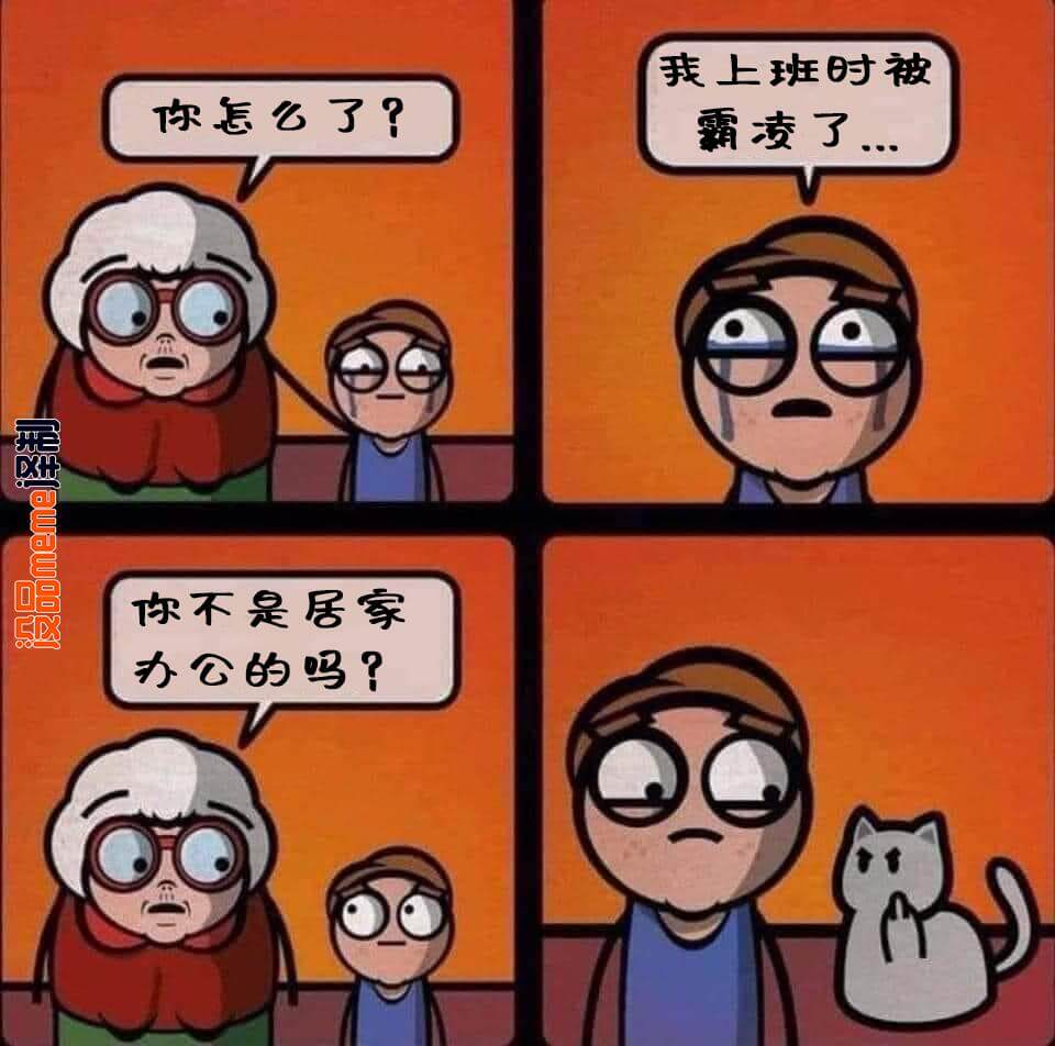 你怎么了？我上班时被霸凌了。你不是居家办公的吗？译制D没品m