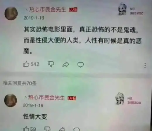 热心市民金先生2019-1-16其实恐怖电影里面，真正恐怖的