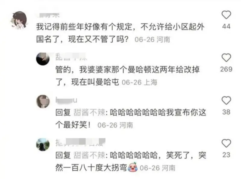 我记得前些年好像有个规定，不允许给小区起外国名了，现在又不管