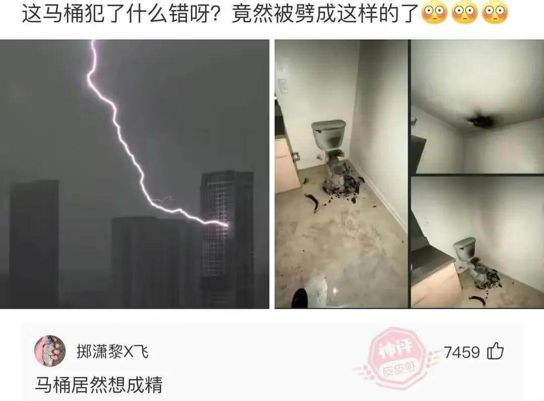 这马桶犯了什么错呀？竟然被劈成这样的了。掷潇黎X飞马桶居然想