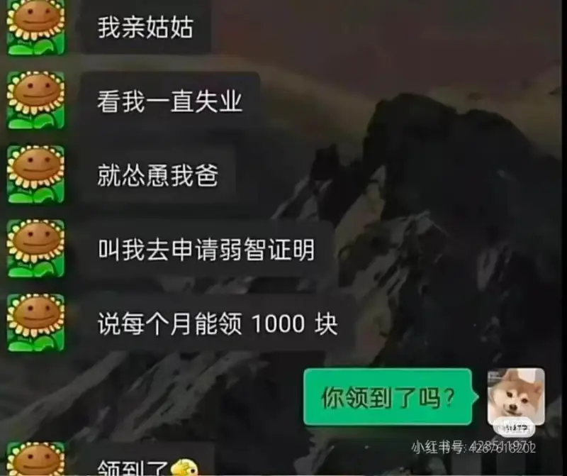 我亲姑姑看我一直失业，就怂恿我爸，叫我申请弱智证明，说每个月