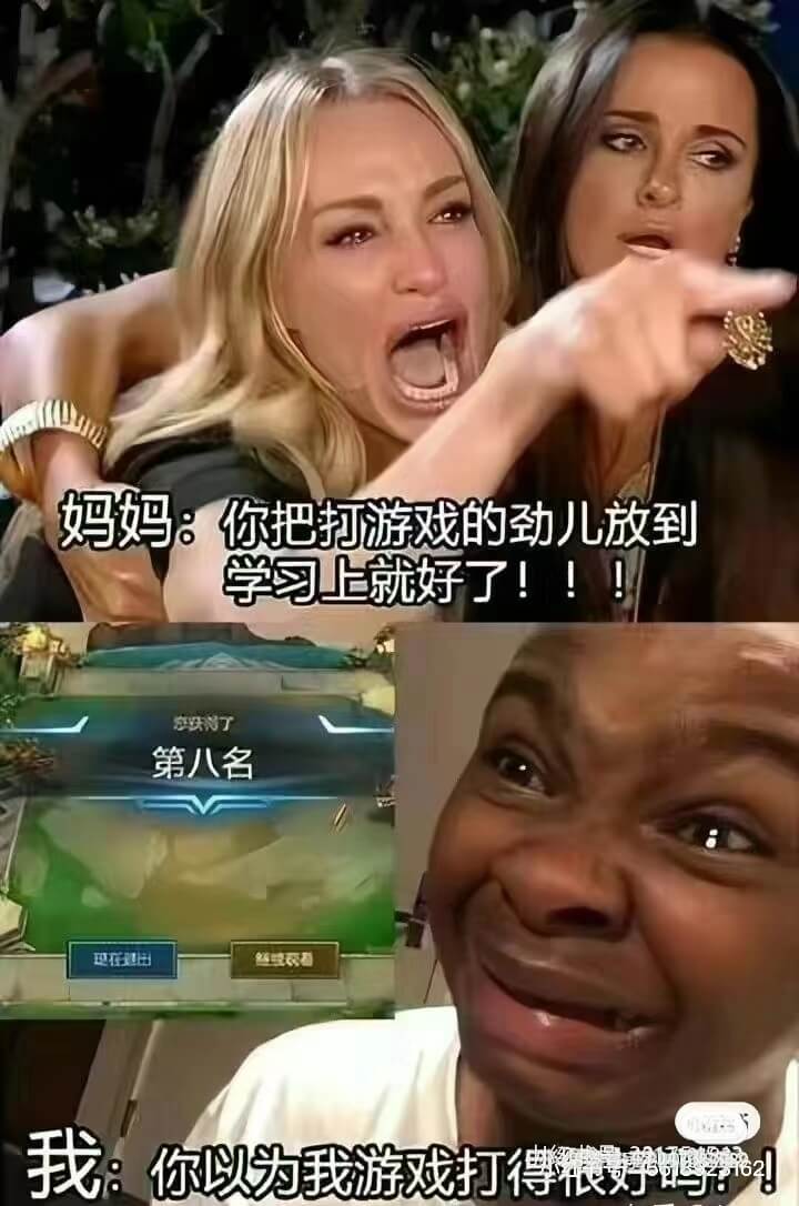 妈妈：你把打游戏的劲儿放到学习上就好了!!!我：你以为我游戏