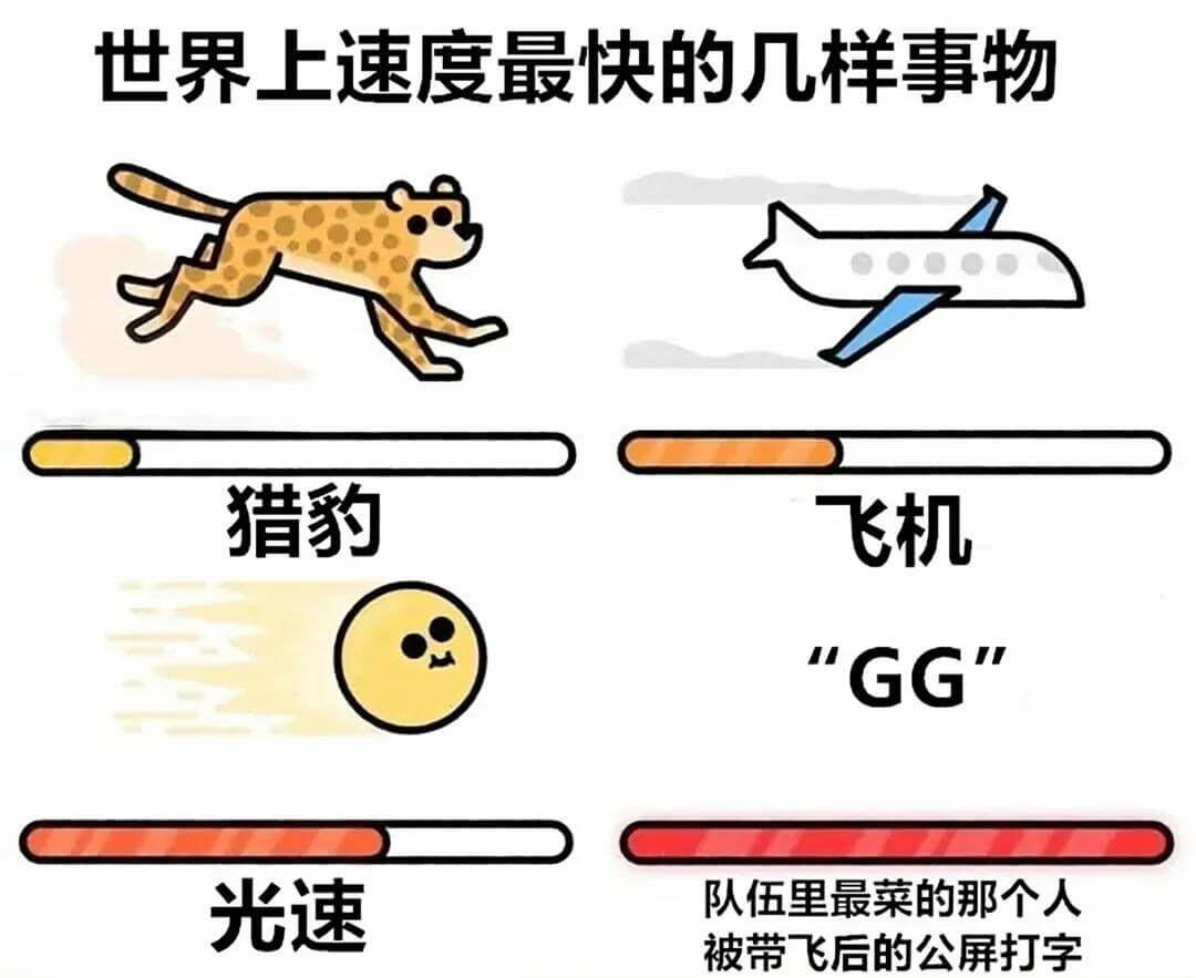 世界上速度最快的几样事物：猎豹飞机高铁光速队伍里最菜的那个人