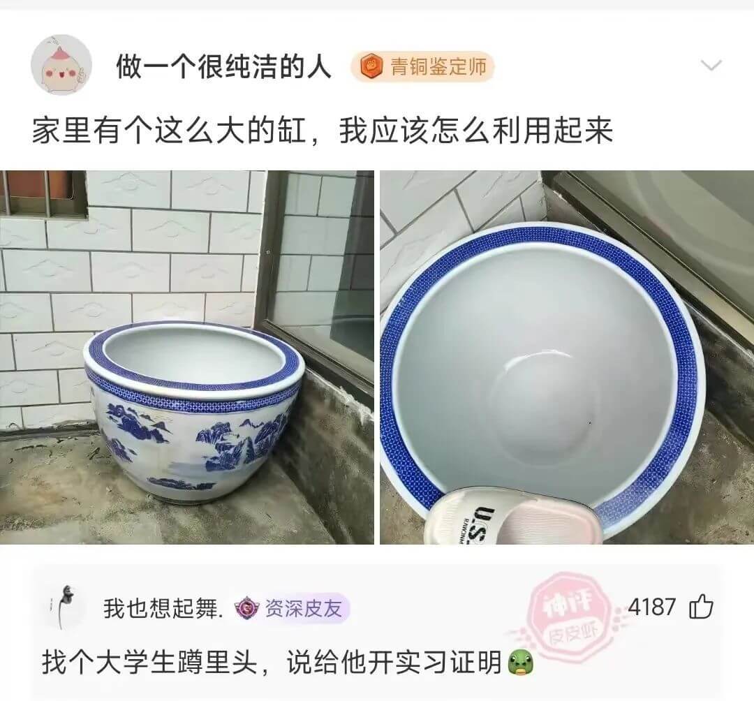 做一个很纯洁的人青铜鉴定师家里有个这么大的缸，我应该怎么利用