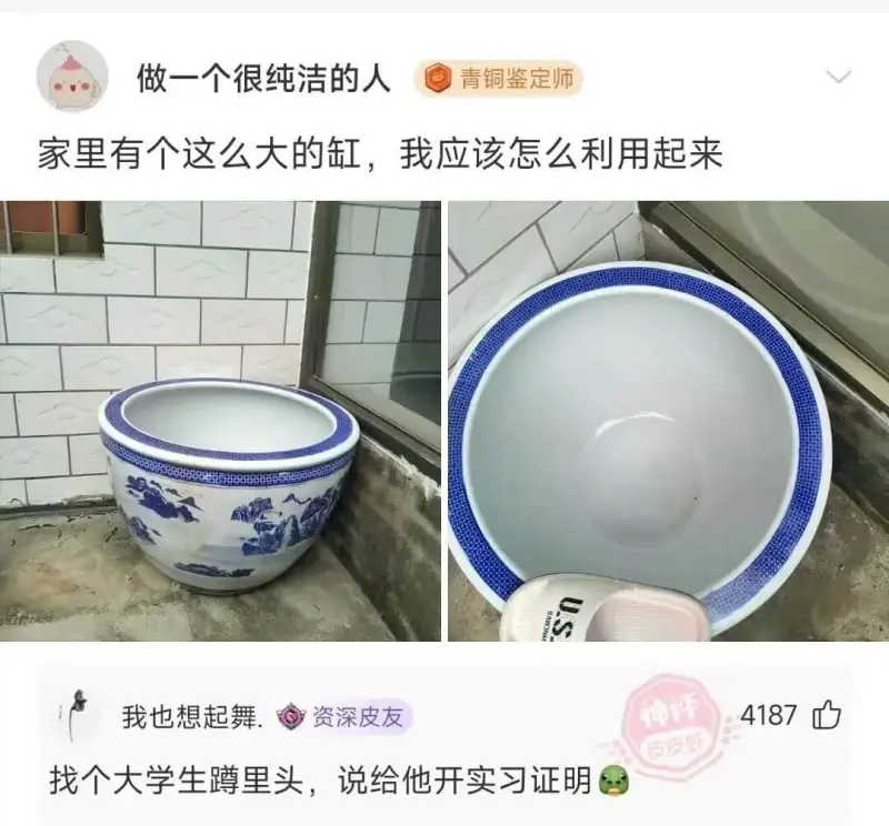 做一个很纯洁的人青铜鉴定师家里有个这么大的缸，我应该怎么利用