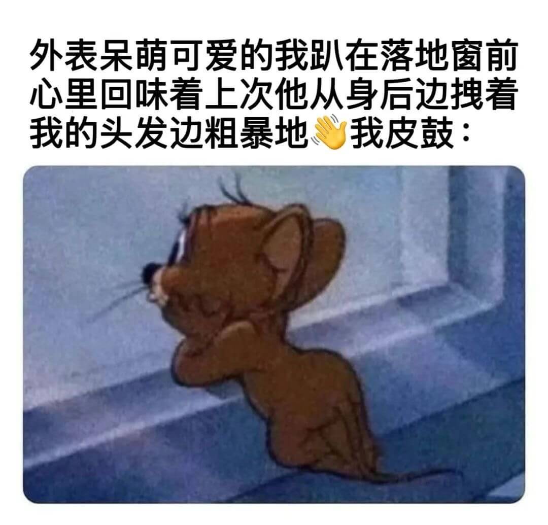 外表呆萌可爱的我趴在落地窗前，心里回味着上次他从身后边拽看我
